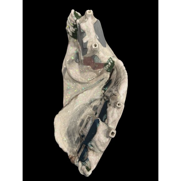 Vintage Glittery Winter Ceramic Bisque Carriage Houses‎ Marked Howell Ceramics - Picture 10 of 12